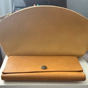 Portland Leather Goods rancher wallet and eclipse makeup bag bundle! SUNFLOWER
